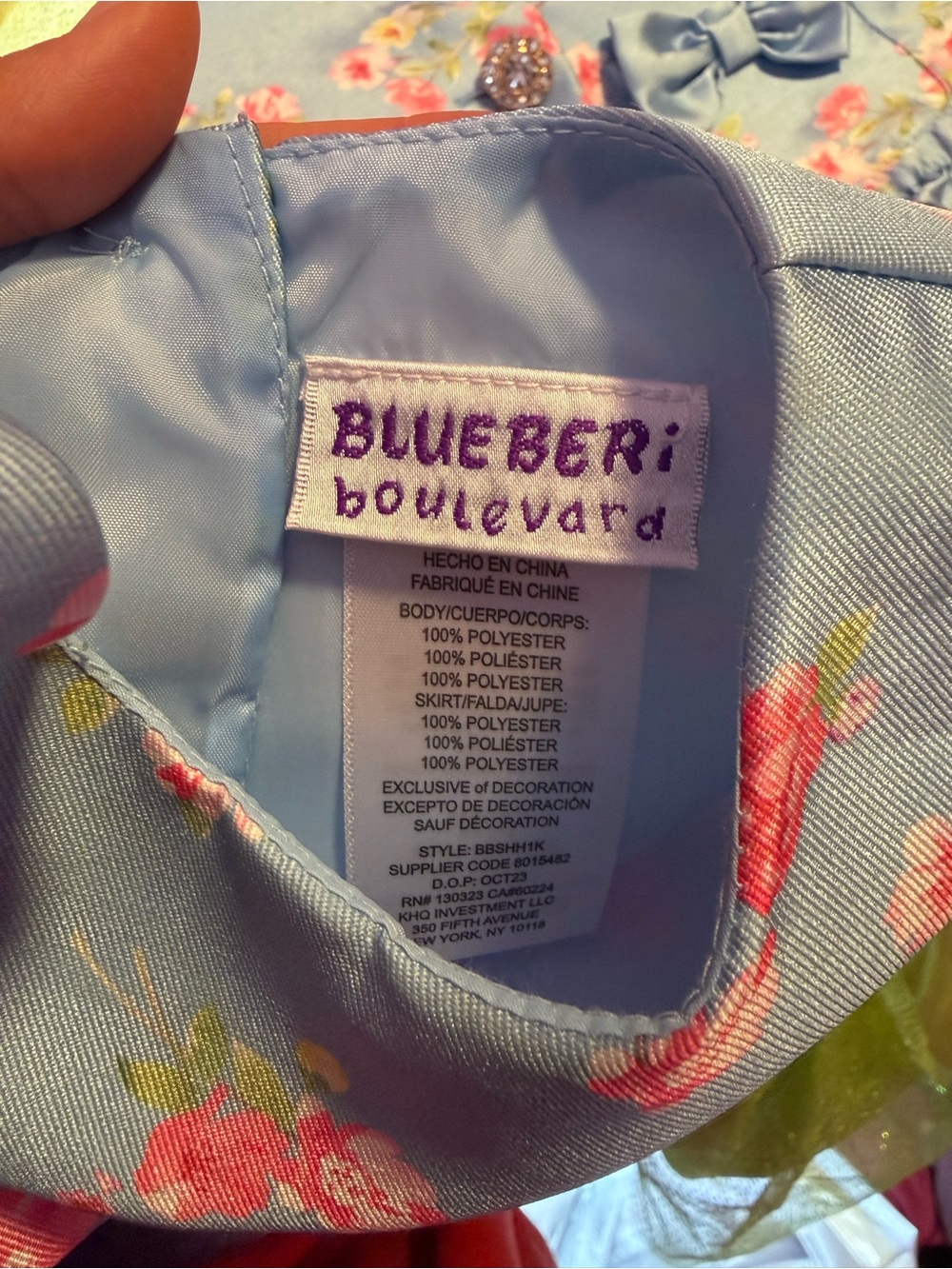 Blueberi Boulevard Light Blue Floral Dress with Pink & Green Accents